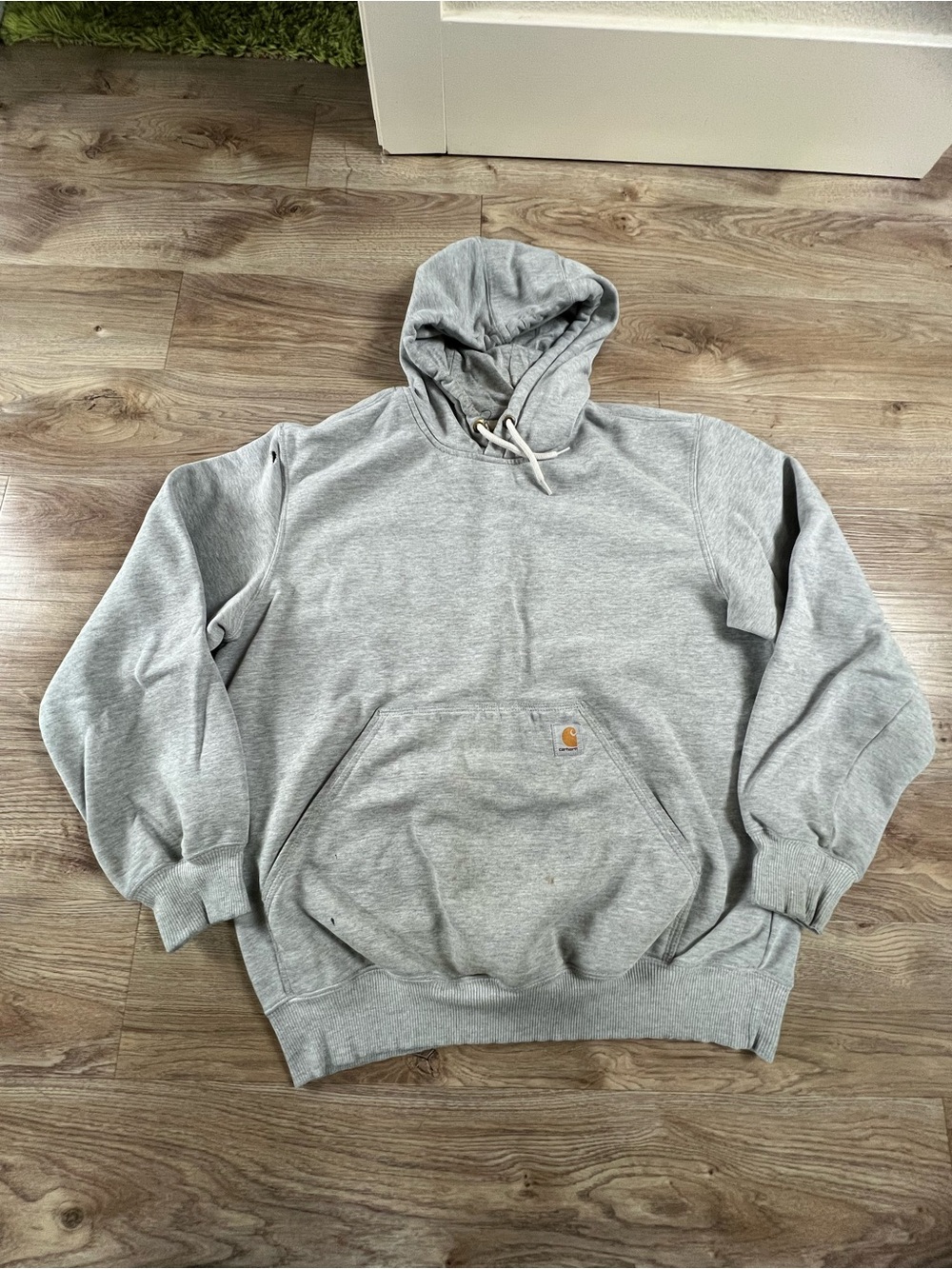 Carhartt Light Gray Distressed Pullover Hooded Sweatshirt